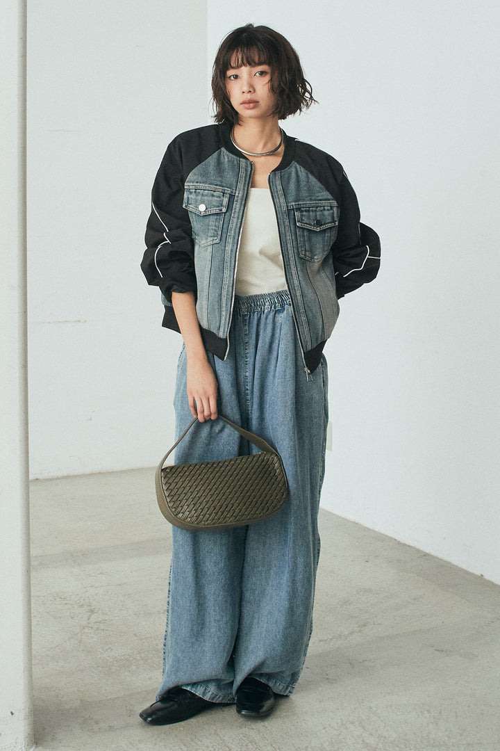 [SET]ナイロンデニムドッキングブルゾン+テンセルデニムイージーワイドパンツ(2set)