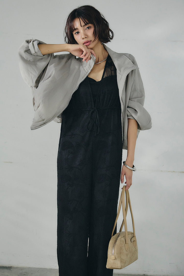 [SET]スタンドネックシアーブルゾン+レースサロペット(2set)