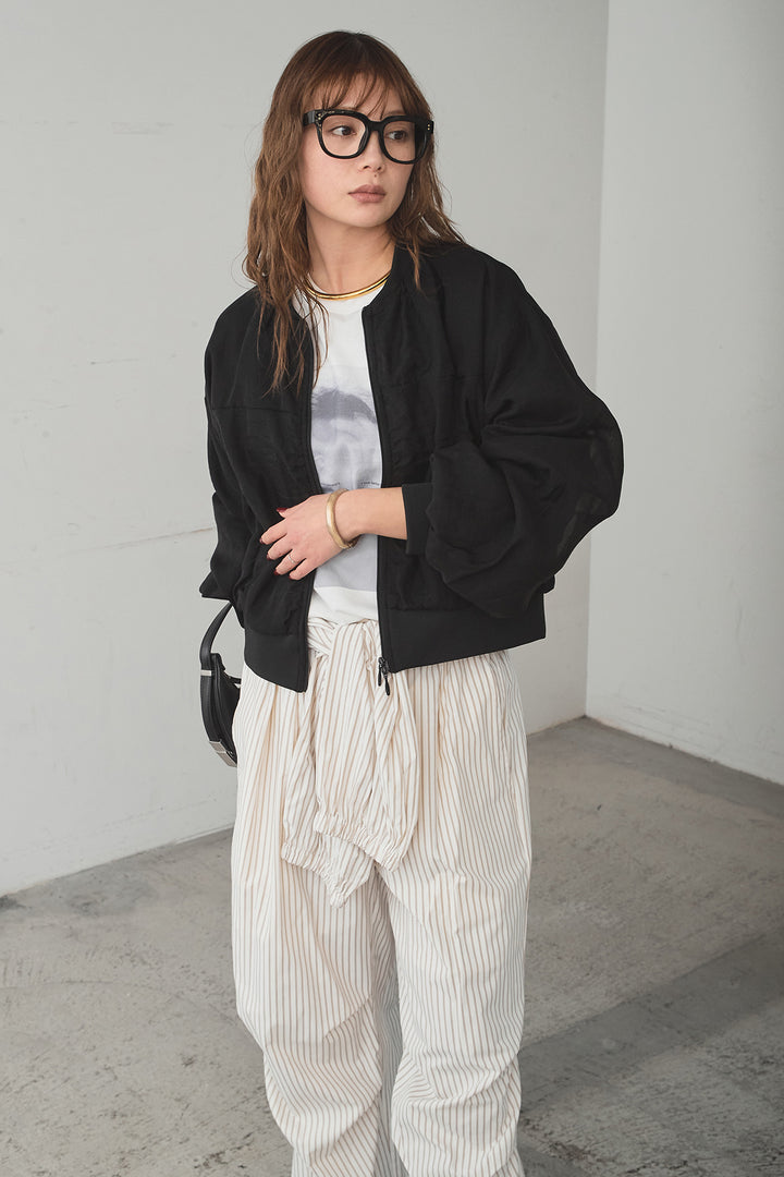 [SET]シアー×ポンチブルゾン+ストライプウエスト巻きジョガーパンツ(2set)