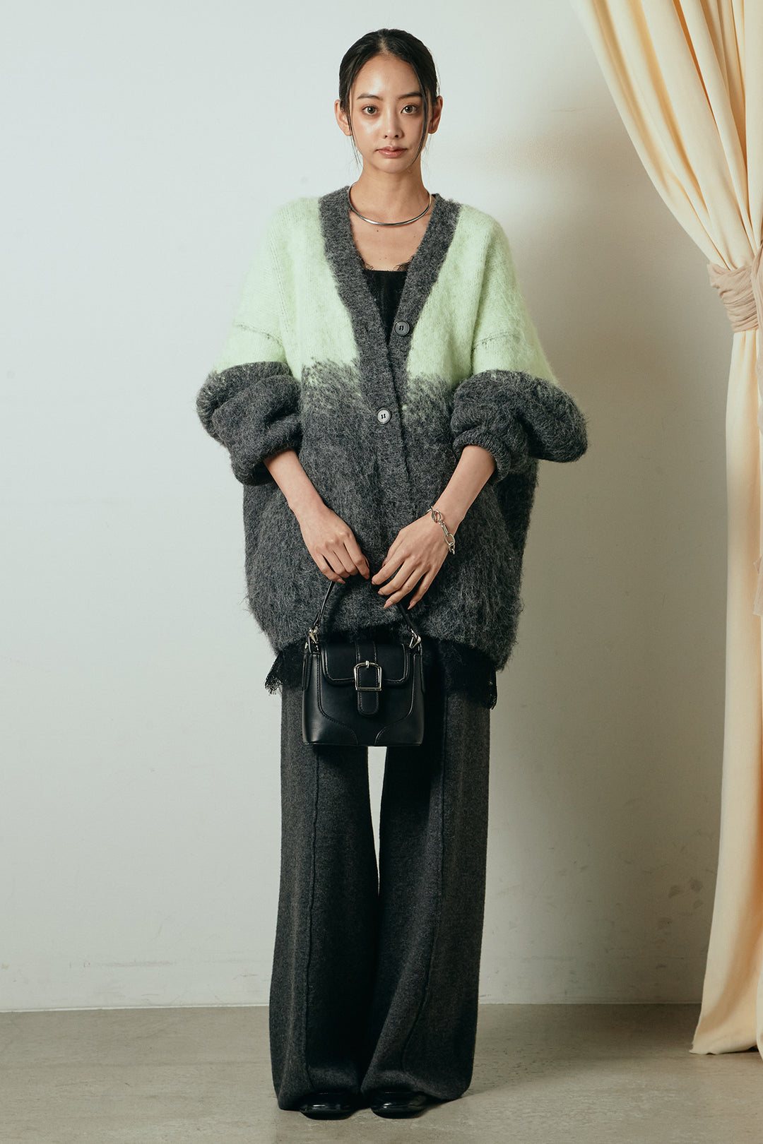 [SET]起毛グラデーションニットカーディガン+レース切り替えキャミソール(2set)