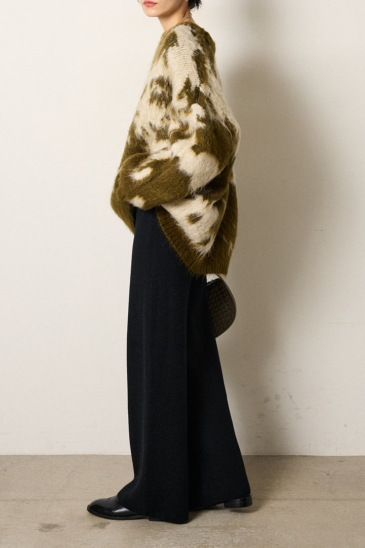 [SET]モヘアタッチマーブルニット+ワイドリブニットイージーパンツ(2set)