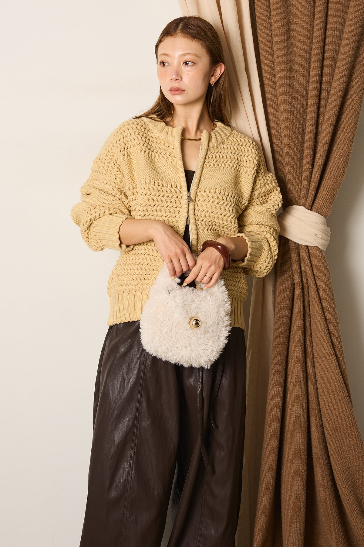 ライン編みダブルジップニットカーディガン – ESICA