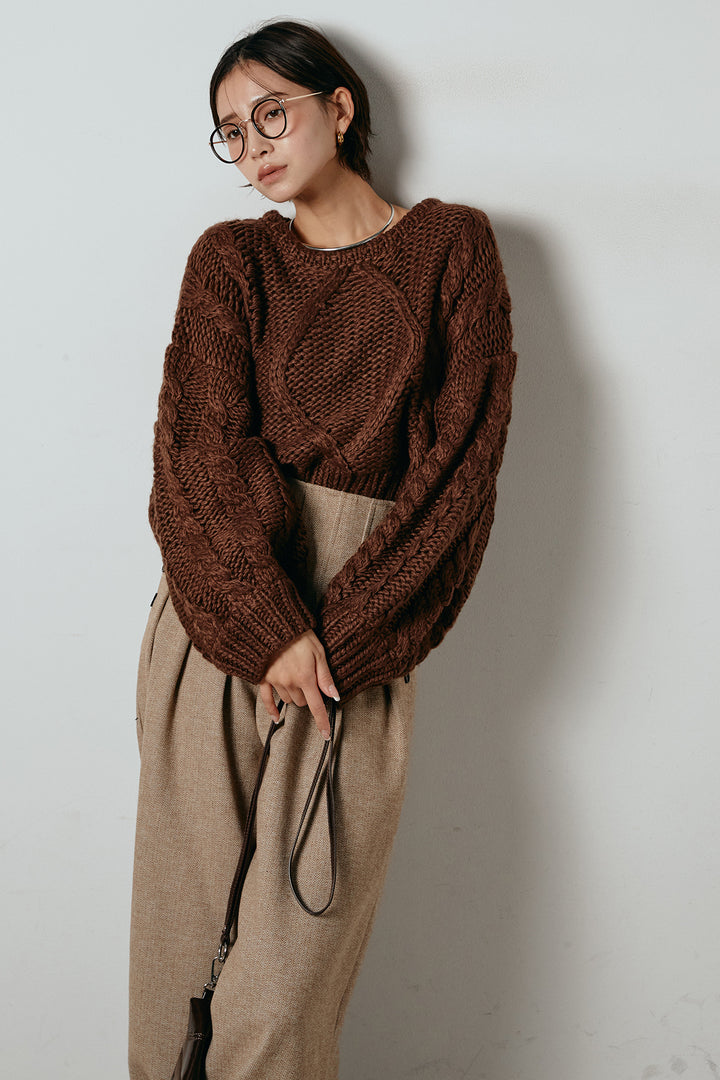 [SET]ロービングケーブルショート丈プルオーバー+サイドボタンツイードタックパンツ(2set)