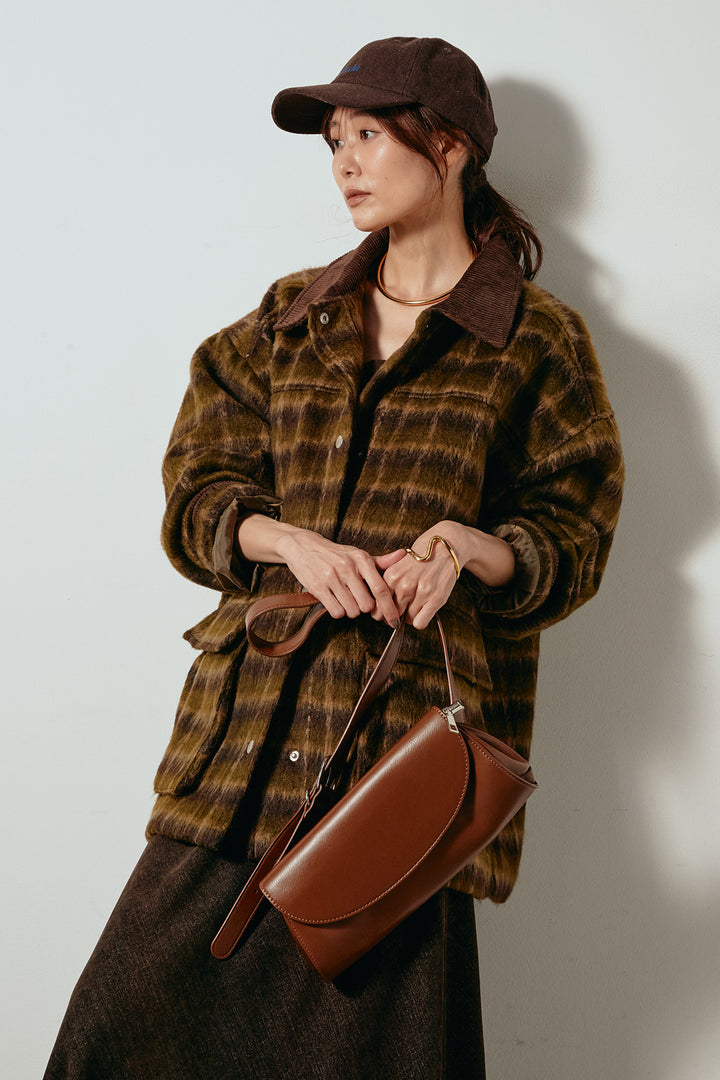 [SET]チェックシャギーミドルカバーオール+スウェードライクロングスカート(2set)