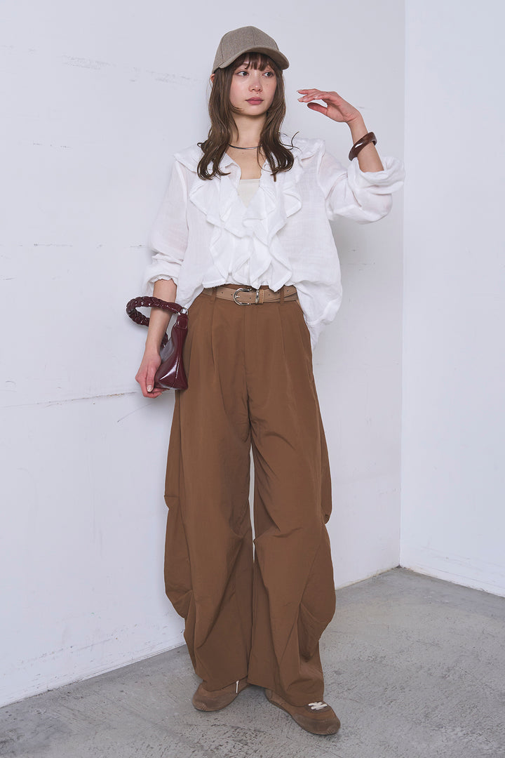 [SET]フリルボタンブラウス+ドライタフタタックバレルパンツ(2set)
