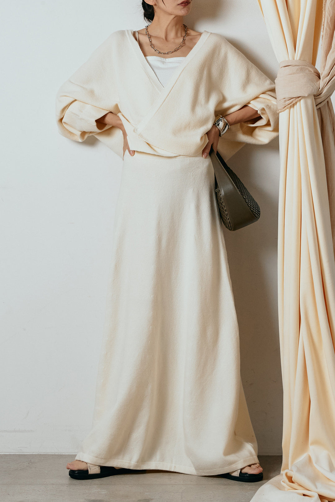 [SET]カシュクールニットカーディガン+ニットロングスカート(2set)