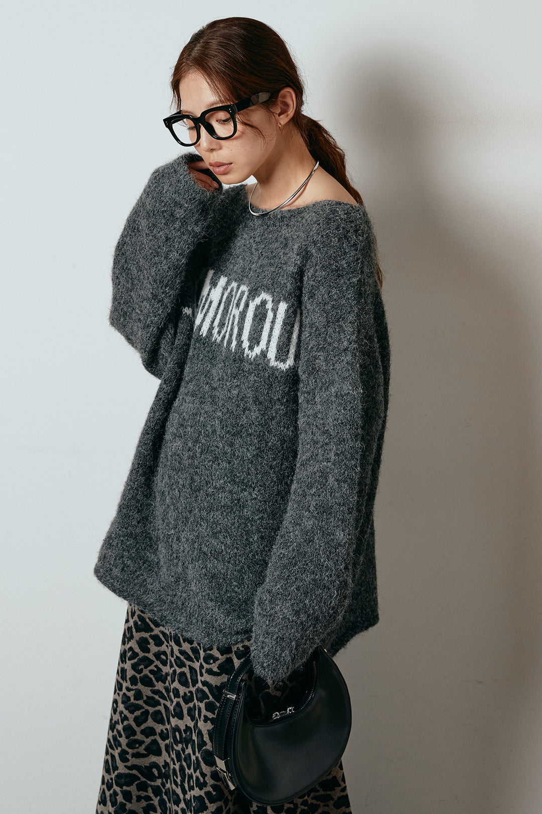 [SET]フロントロゴデザインニットトップス+レオパードロングスカート(2set)