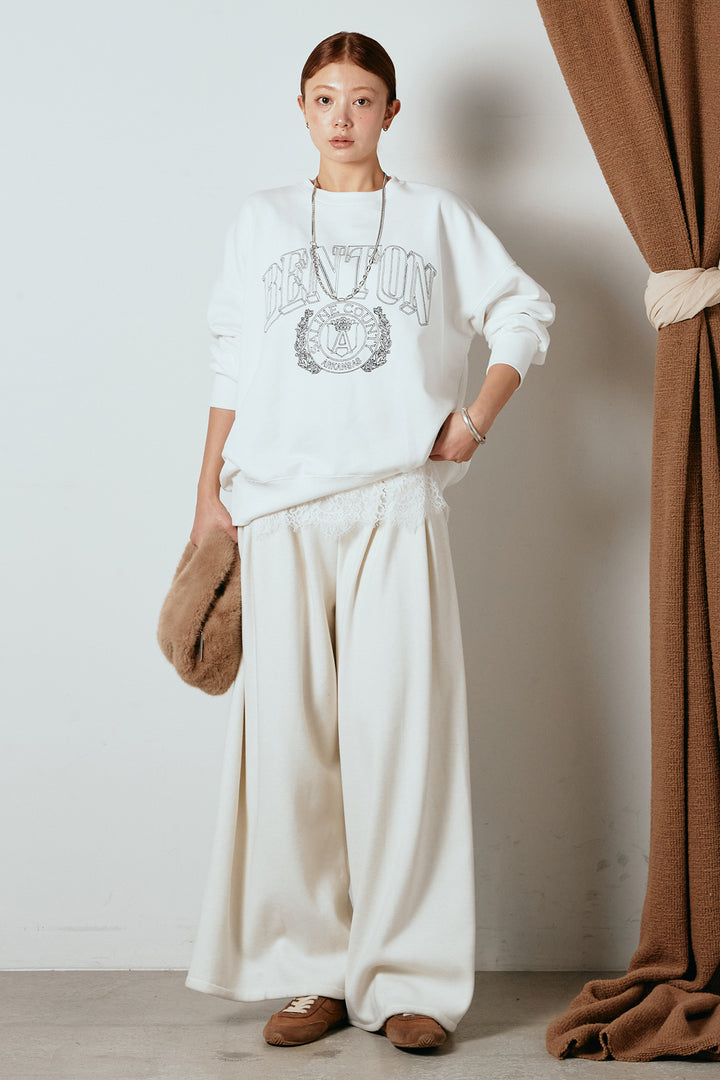 [SET]フロントロゴスウェットプルオーバー+カップ付きレースドッキングキャミソール+フェイクレザー太ベルト付きタックワイドパンツ(3set)