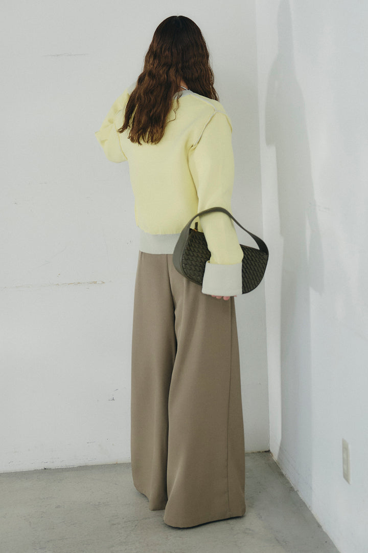 [SET]リバーシブル配色ニットカーディガン+ベルト付きツータックワイドパンツ(2set)