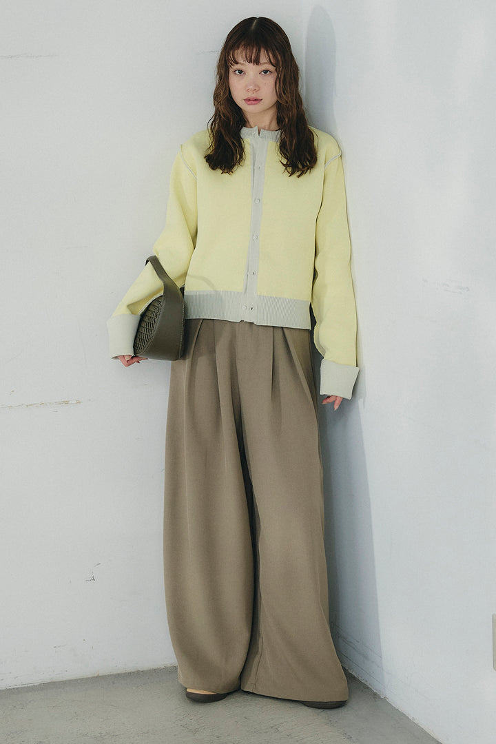 [SET]リバーシブル配色ニットカーディガン+ベルト付きツータックワイドパンツ(2set)