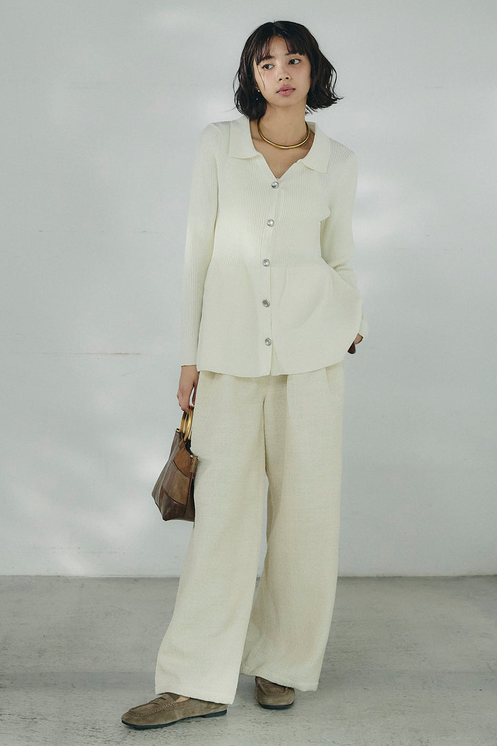 [SET]スキッパーペプラムニット+デニムライクヘリンボーンタックパンツ(2set)