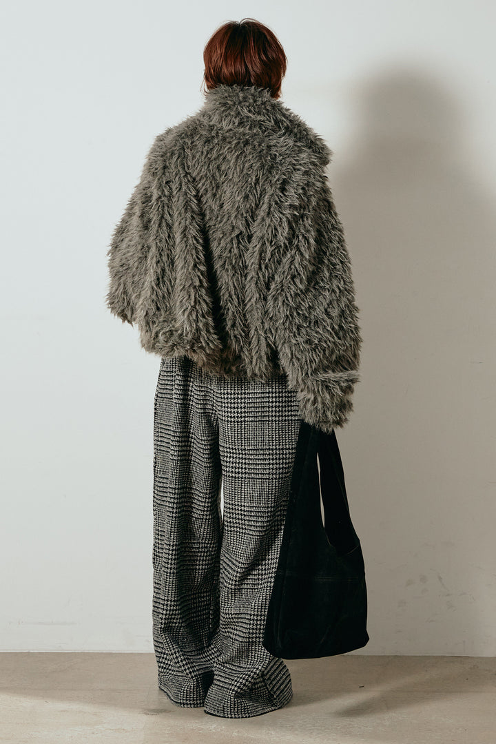 [SET]ミックスシープファースタンドブルゾン+前後2wayグレンチェック柄スカーチョサロペット(2set)