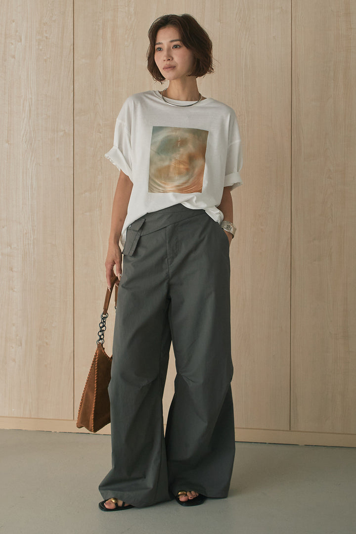 [SET]MarbleプリントTシャツ+ポケットベルト付きニーサイドタックパンツ(2set)