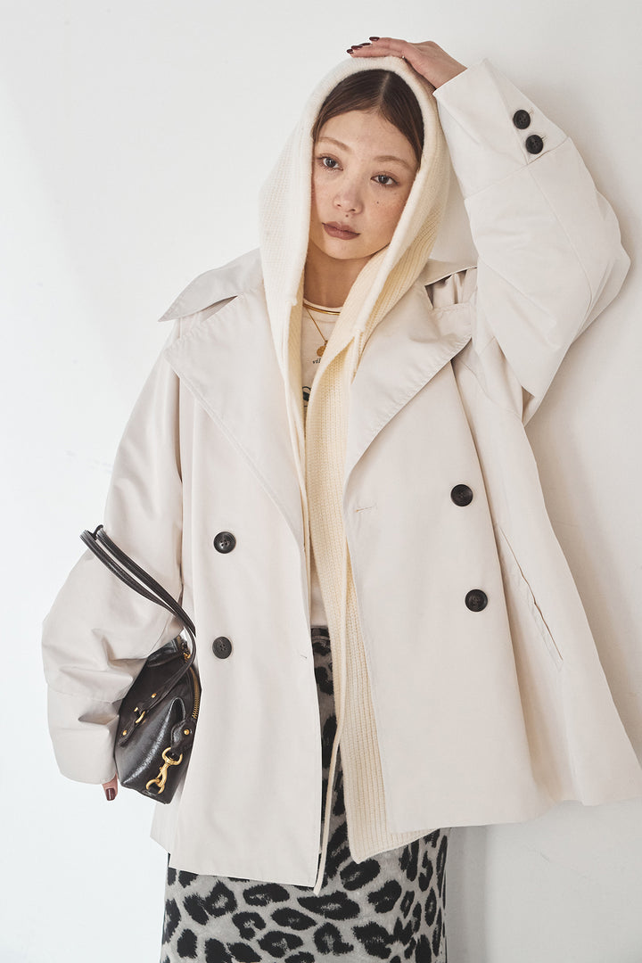 [SET]ナイロントレンチコート+レオパードサテンナロースカート(2set)