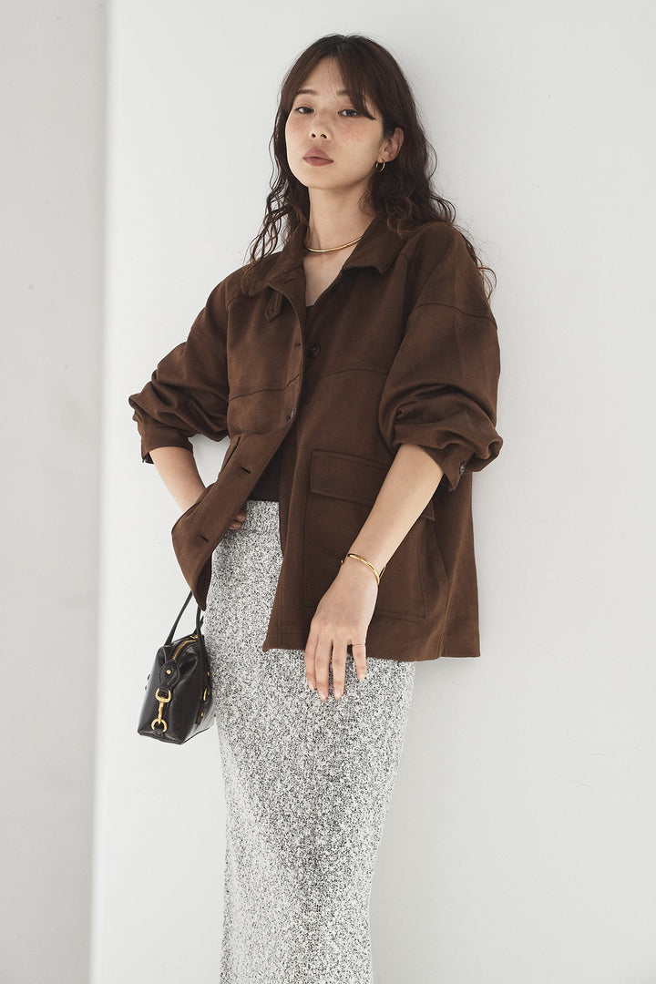 [SET]デカポケスエポンジャケット+ツイード風MIXスラブスカート(2set)