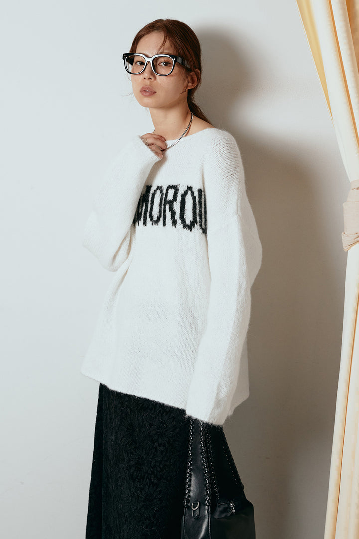 [SET]フロントロゴデザインニットトップス+花柄刺繍ベロアフレアスカート(2set)