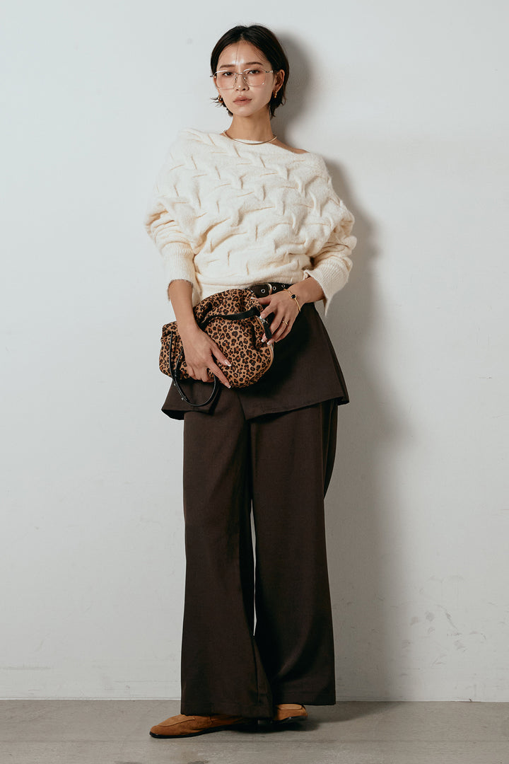 [SET]ボートネックニットトップス+ベルト付きウエストデザインパンツ(2set)