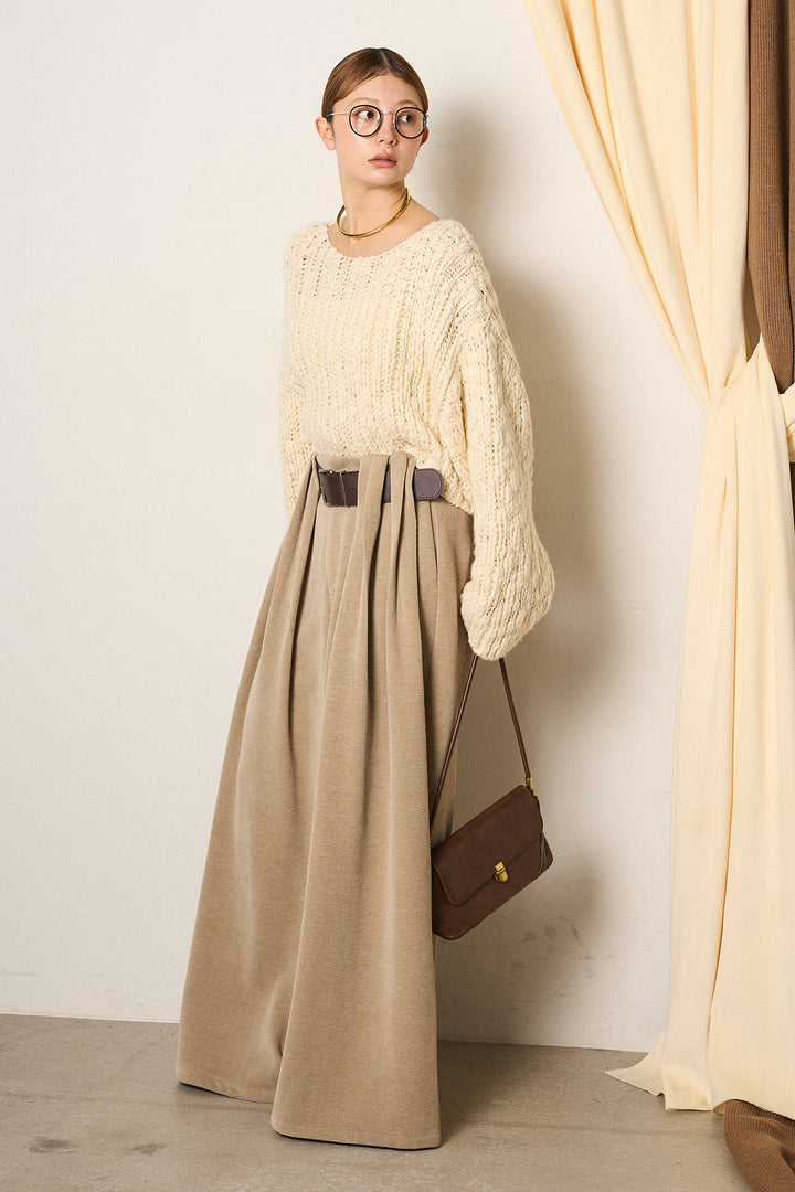 [SET]チャンキースラブニットクロップドプルオーバー+ベルトループコーデュロイワイドパンツ(2set)