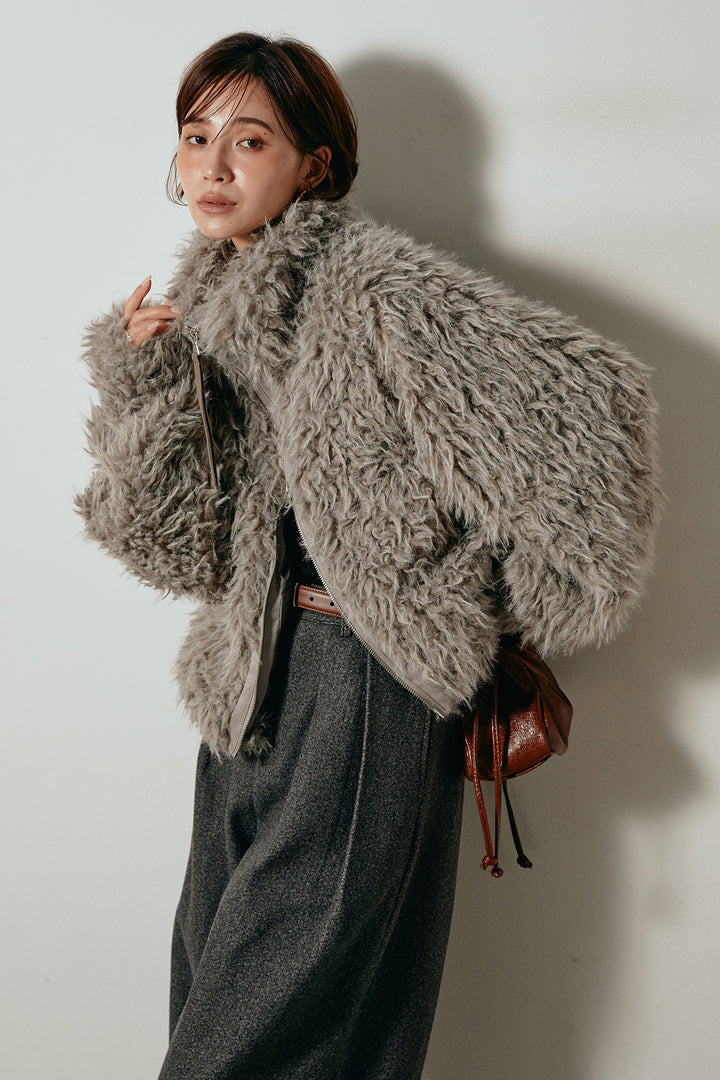 [SET]ミックスシープファースタンドブルゾン+フェイクウールタックトラウザーズパンツ(2set)