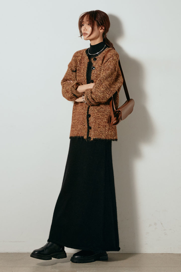 [SET]ミックスニットポケットカーディガン+ノースリーブニットロングワンピース(2set)