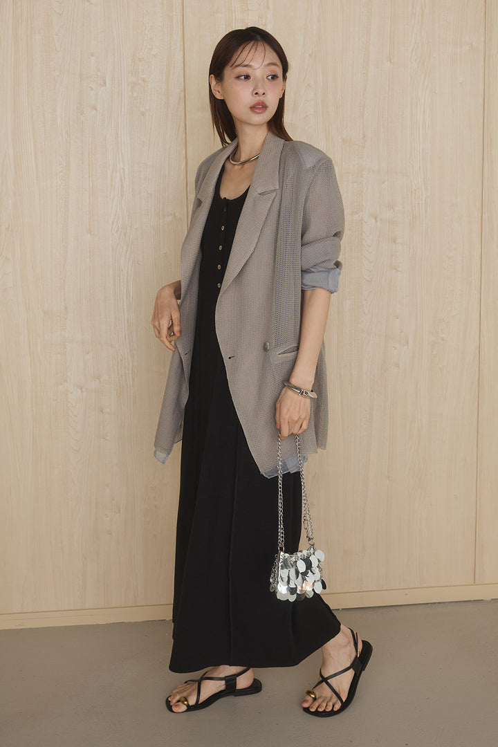 [SET]メッシュテーラードワイドジャケット+ノースリロングワンピース(2set)