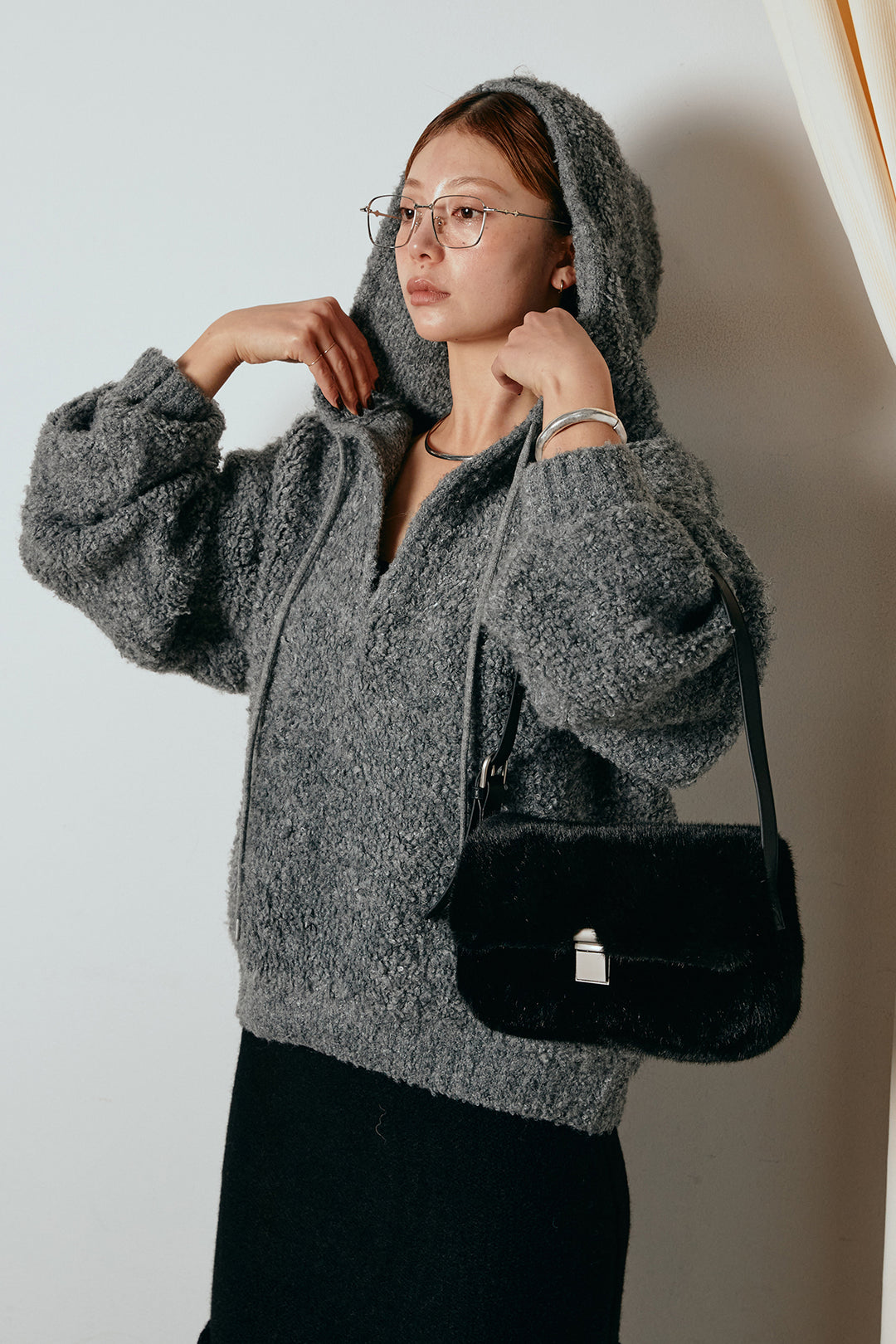 [SET]ブークレキーネックプルオーバー+ポイントフリンジニットナロースカート(2set)