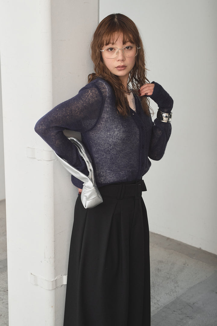 [SET]モヘア透かし編みレイヤードアンサンブルセット+ベルト付きツータックワイドパンツ(2set)