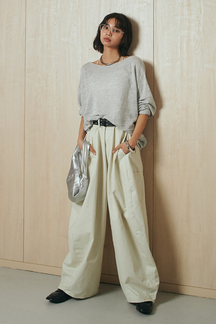 [SET]麻混リラックスニットトップス+ベルト付きカラーデニムパンツ(2set)