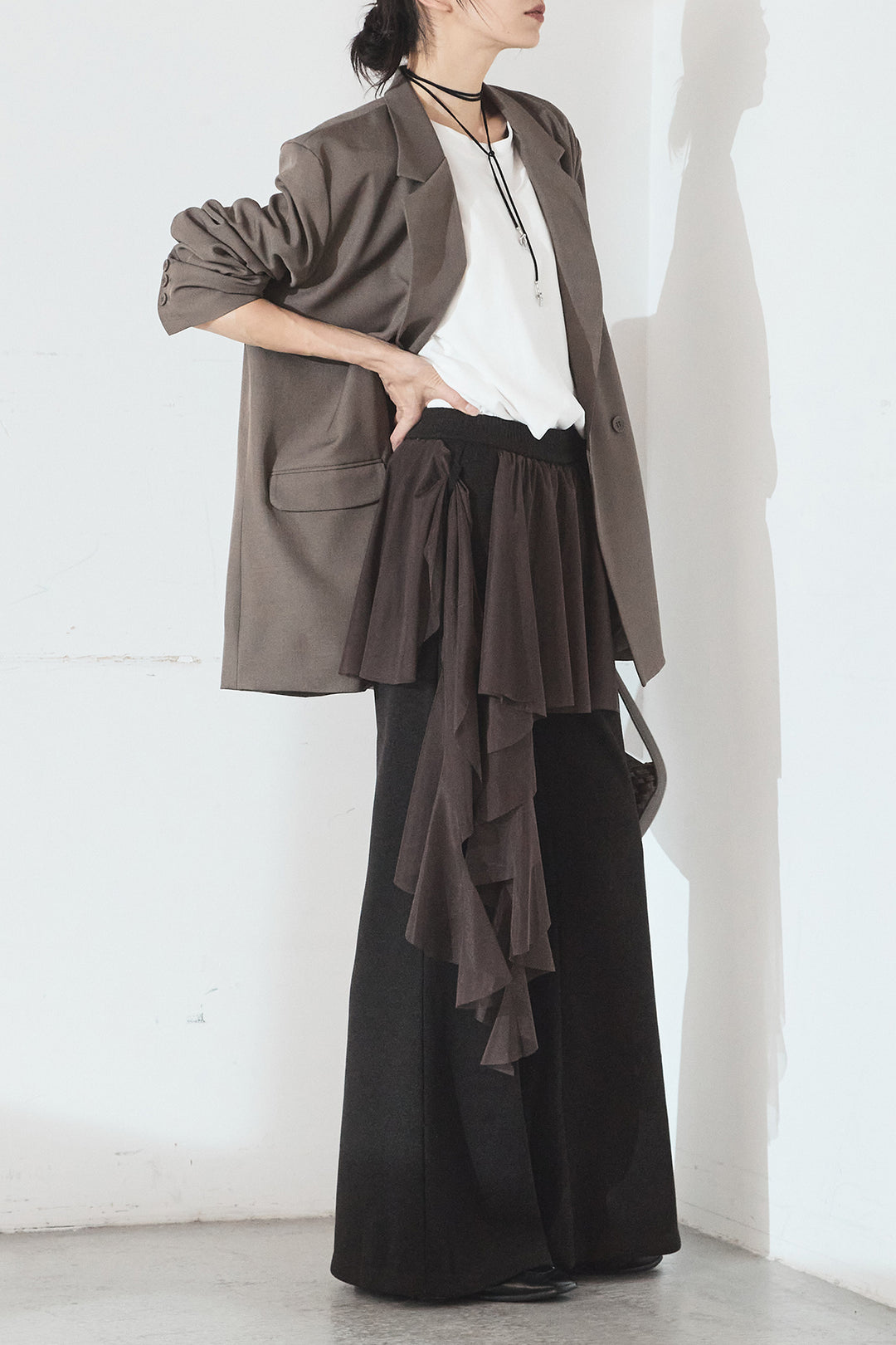 [SET]ルーズシルエットダブルテーラードジャケット+ストレッチロングTシャツ(2set)