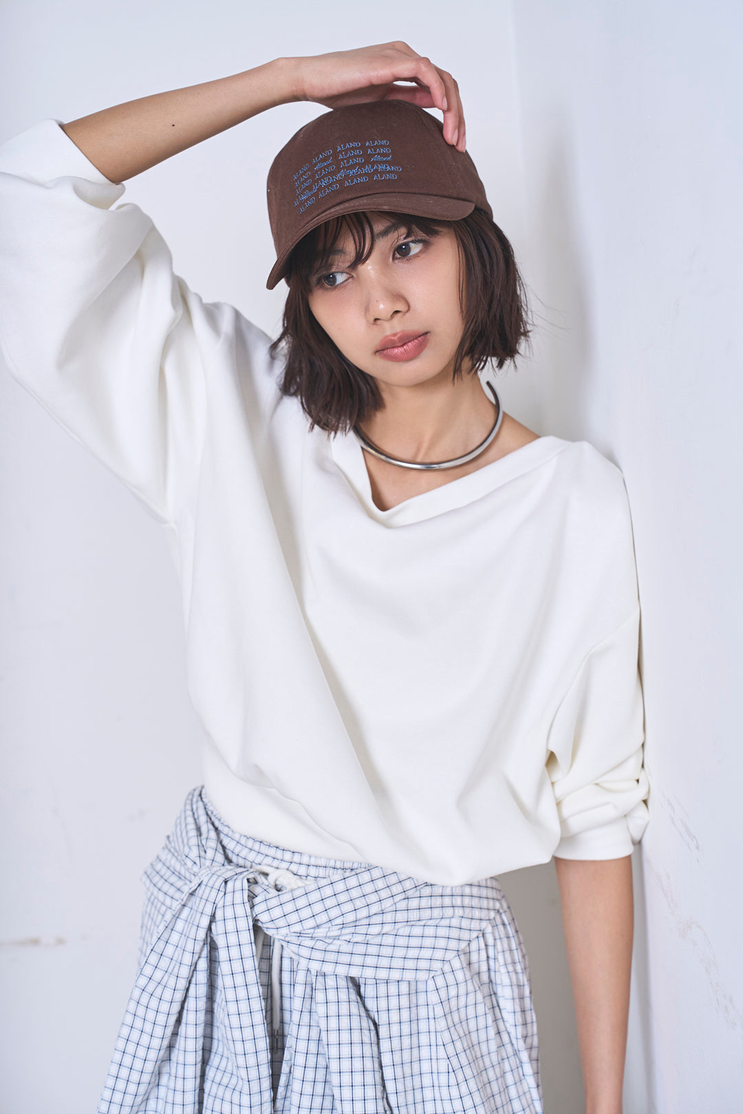 [SET]ワンショルスウェットプルオーバー+チェックウエスト巻きジョガーパンツ(2set)