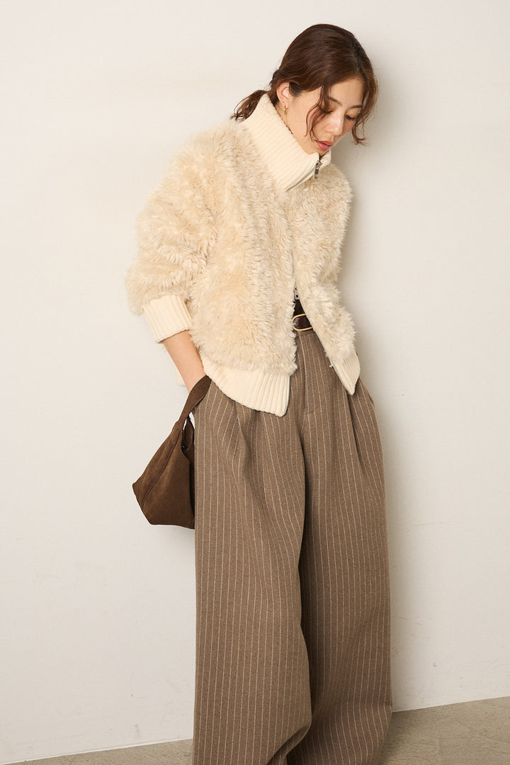 [SET]ハイネックボアブルゾン+ウールライクストライプパンツ(2set)