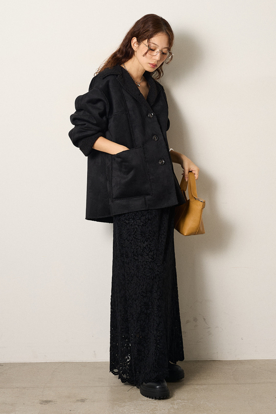 [SET]エコムートンカバーオール+花柄刺繍ベロアフレアスカート(2set)