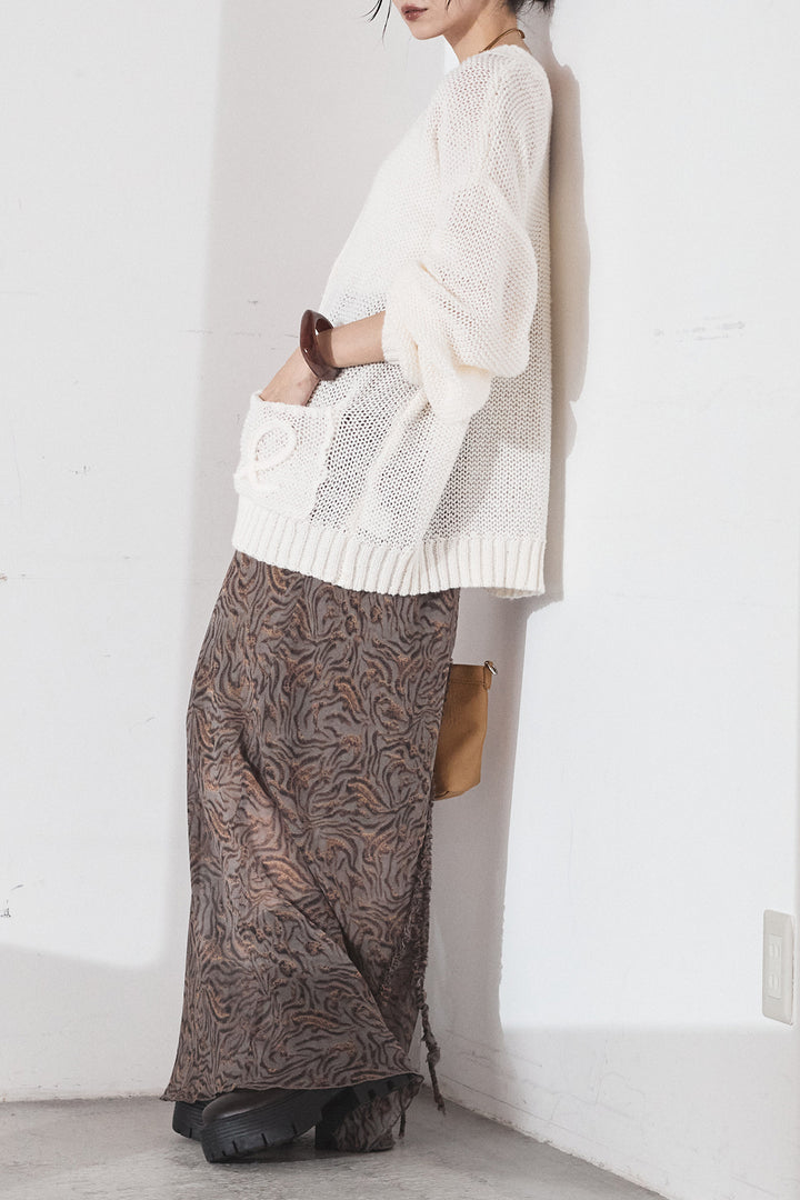 [SET]コード刺繍リラックスニットカーディガン+抽象柄ロングスカート(2set)