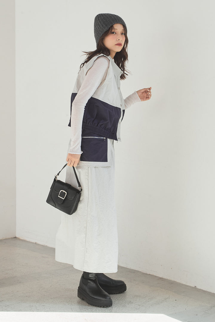 [SET]襟付きナイロンベスト+サイドデザインナイロンスカート(2set)