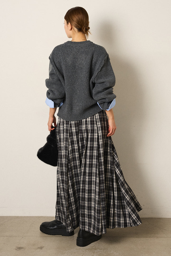 [SET]シャツドッキングニットカーディガン+ベルト付きタータンチェックプリーツスカート(2set)