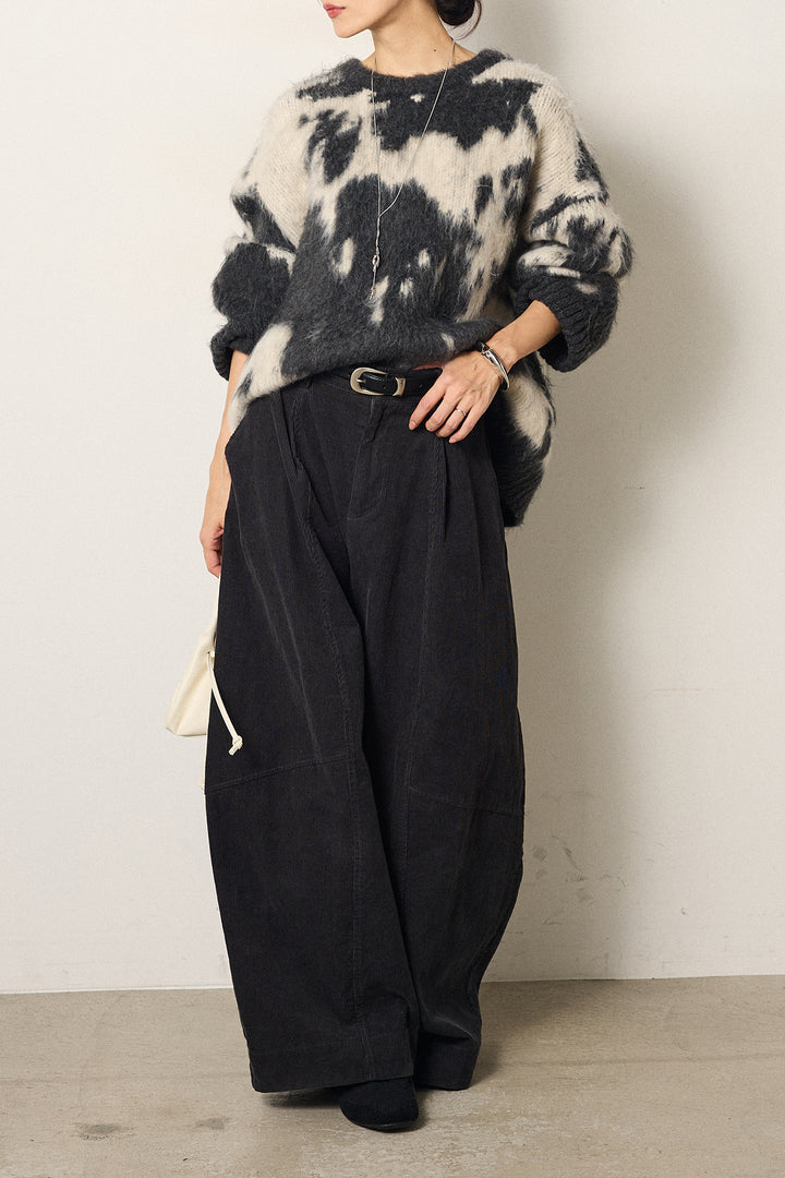 [SET]モヘアタッチマーブルニット+タック入りコーデュロイワイドパンツ(2set)