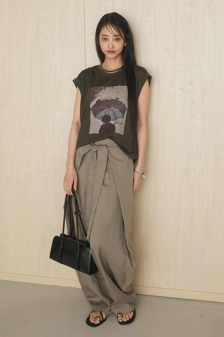 [SET]スクエアニュアンス柄Tシャツ+前結びタックワイドパンツ(2set)