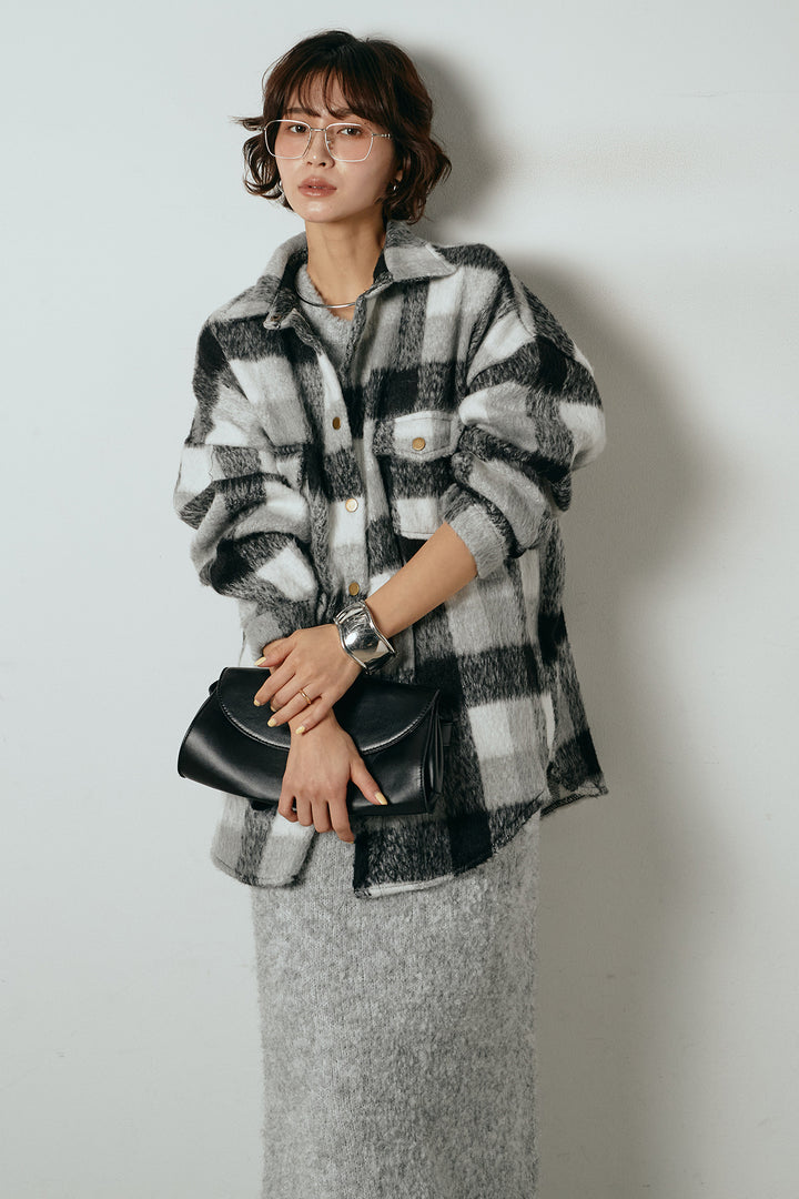 [SET]起毛チェック柄ポケットアウター+起毛ノースリーブニットロングワンピース(2set)