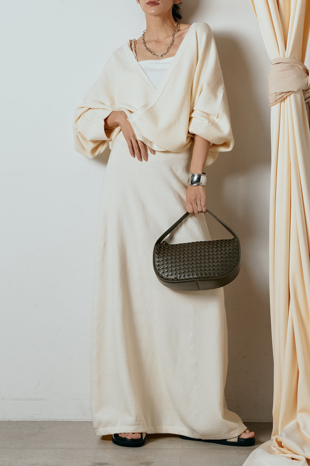 [SET]カシュクールニットカーディガン+ニットロングスカート(2set)