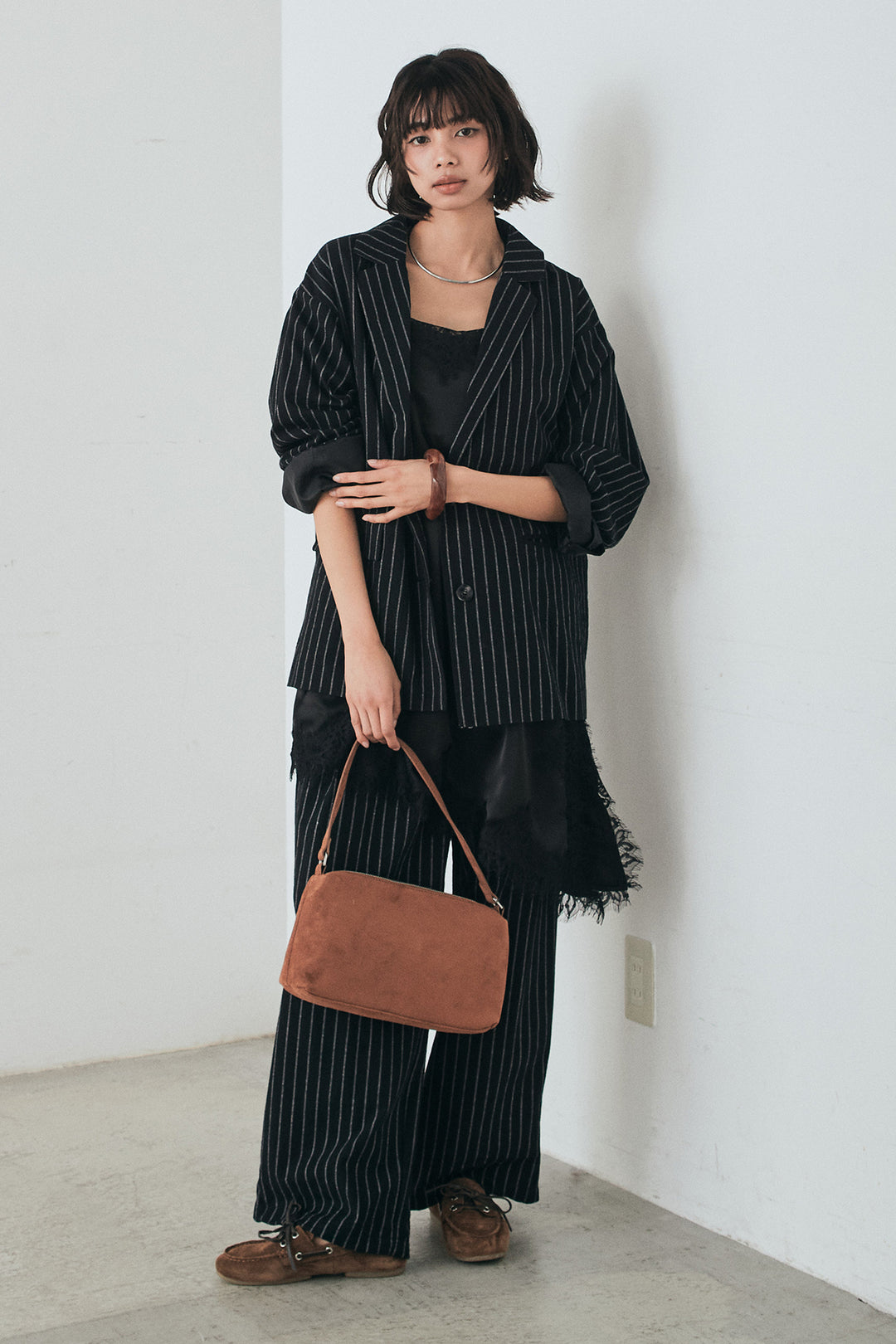 [SET]リネンライクストライプテーラードジャケット+リネンライクストライプタックイージーパンツ(2set)