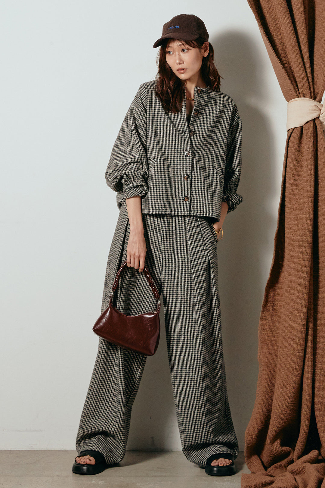 [SET]ノーカラーガンクラブチェックジャケット+ガンクラブチェックタックパンツ(2set)