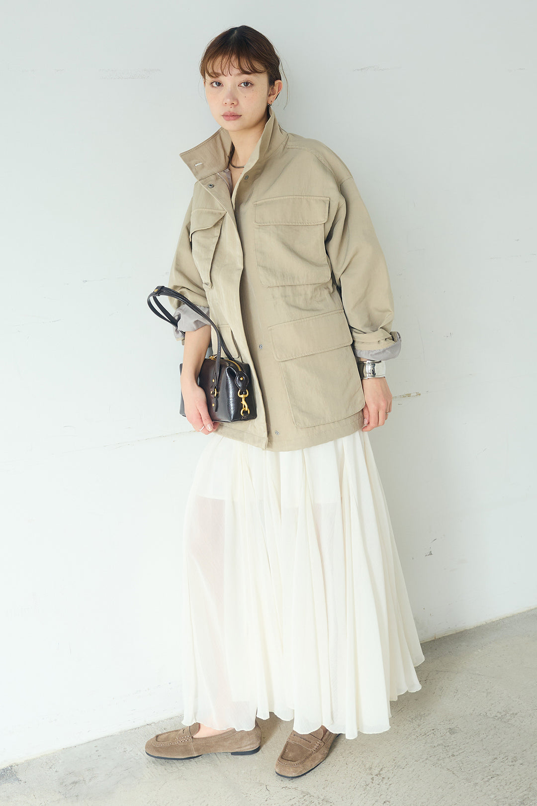 [SET]ナイロンツイルフィールドジャケット+シアーフリルキャミワンピース(2set)