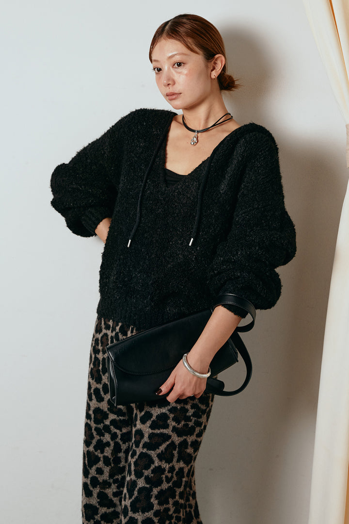 [SET]ブークレキーネックプルオーバー+リラックスレオパード柄ニットパンツ(2set)