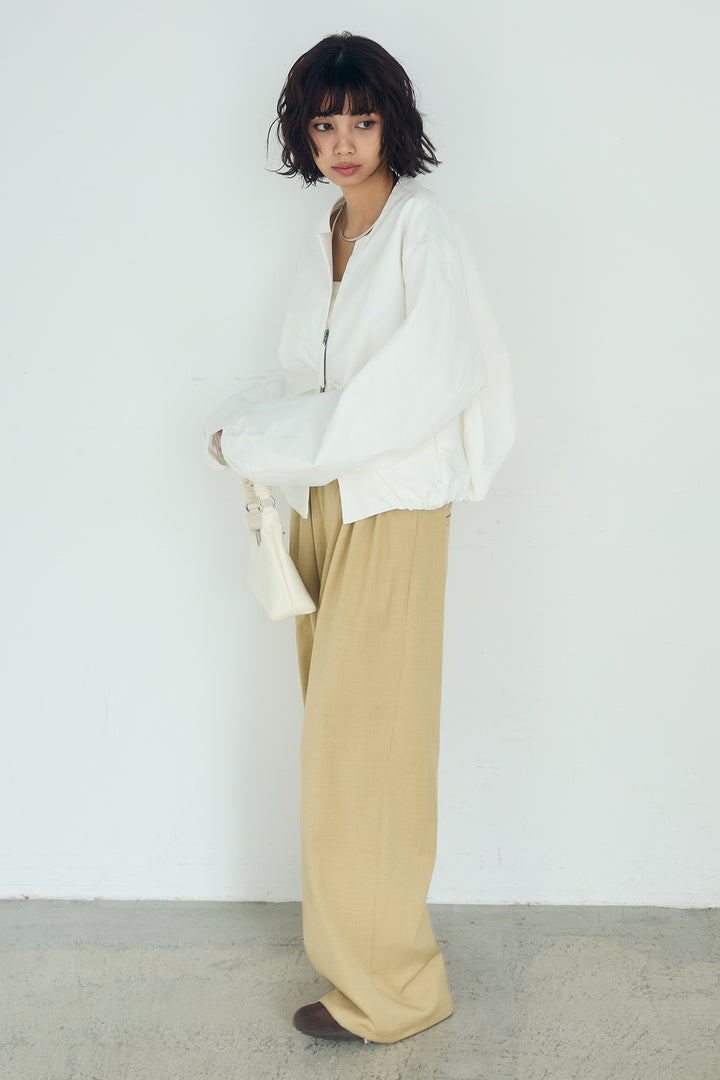 [SET]ノーカラーフロントギャザージップアウター+ツイルメニータックパンツ(2set)