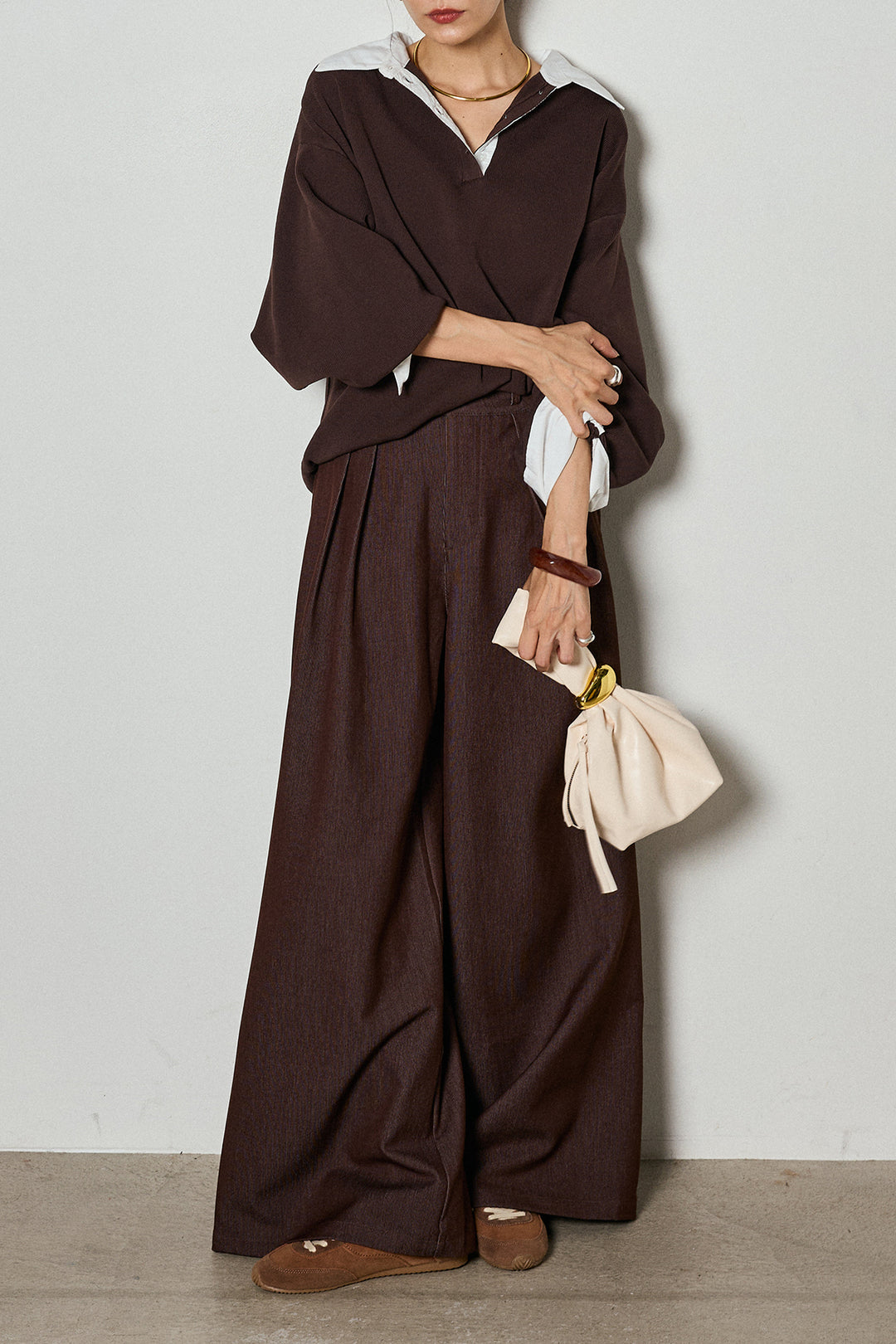 【即納】ウエストベルト付きタックワイドパンツ