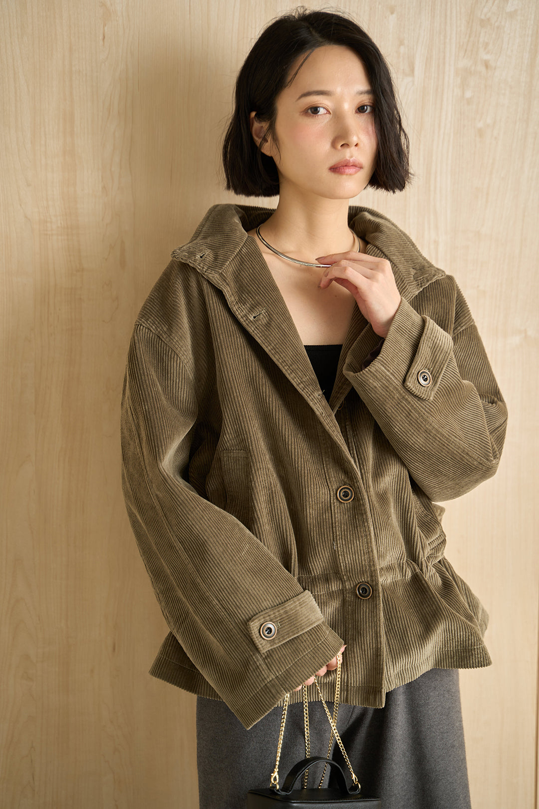 [SET]コーデュロイスタンドカラージャケット+リラックスニットショートパンツ(2set)