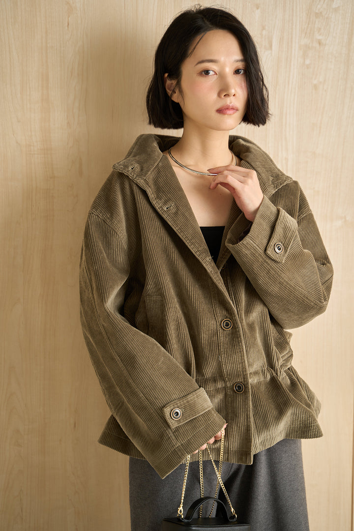[SET]コーデュロイスタンドカラージャケット+リラックスニットショートパンツ(2set)