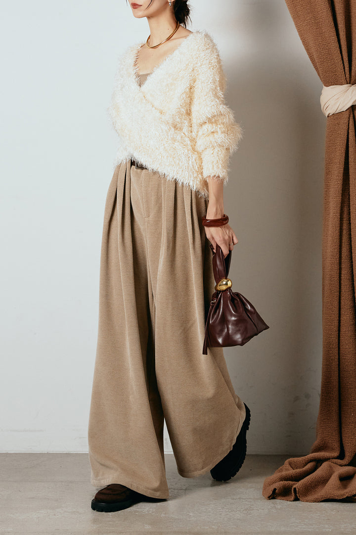 [SET]シャギークロスニットトップス+ベルトループコーデュロイワイドパンツ(2set)