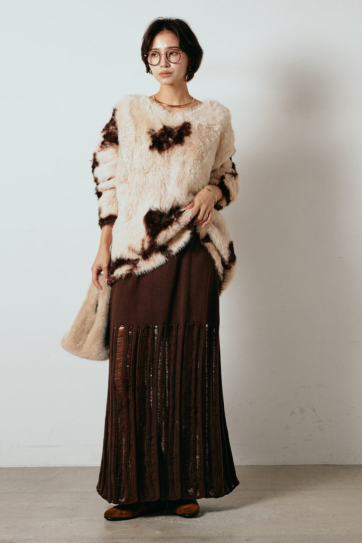 [SET]タイダイ柄シャギーニットトップス+裾シアーリブスカート(2set)