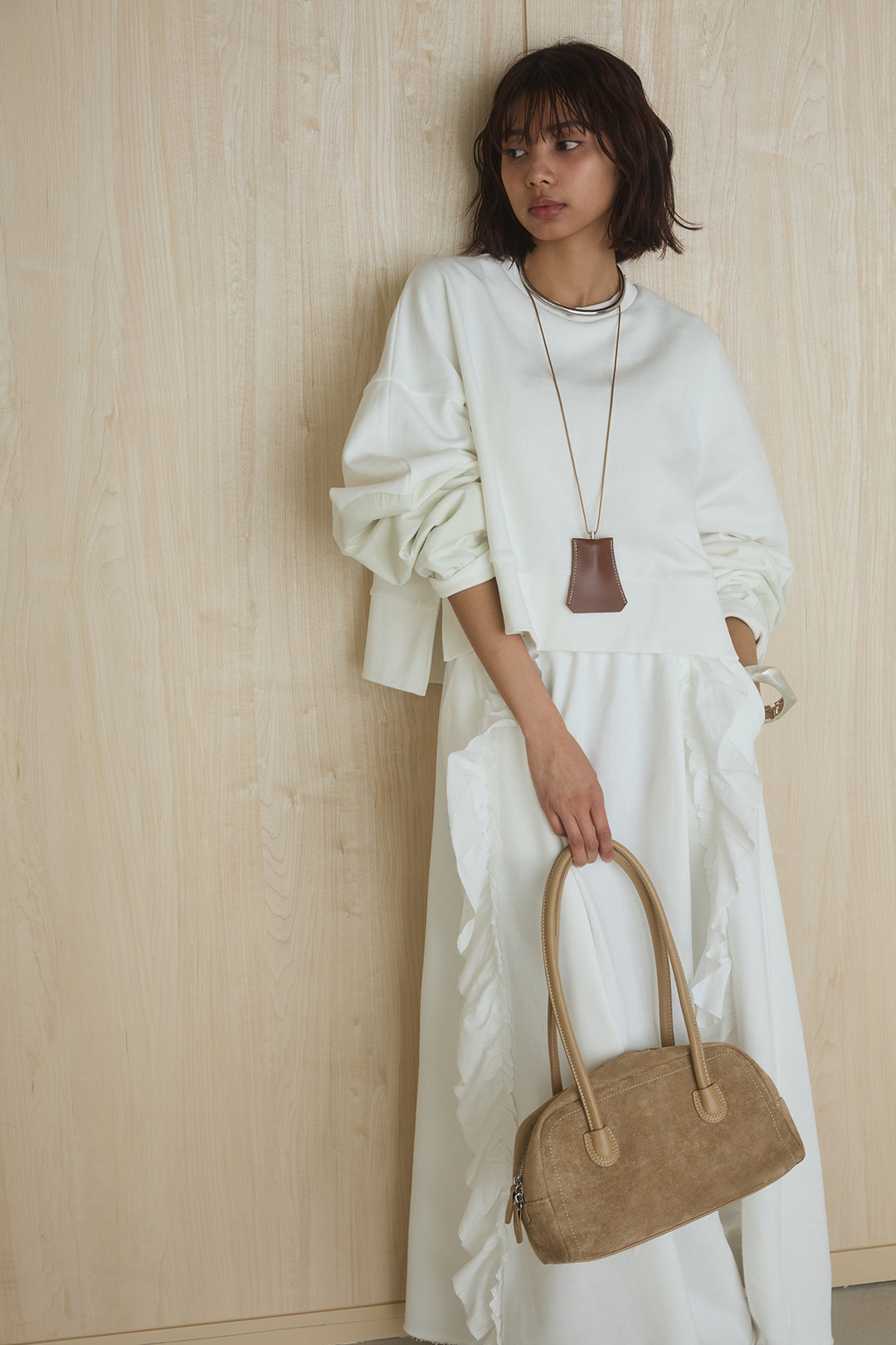 [SET]アームパッチスウェットプルオーバー+ビッグフリルスウェットロングスカート(2set)